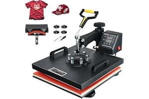 VEVOR 2 in 1 Macchina Digitale Intelligente per Pressa a Caldo, 1500 W 15 x 15 Pollici Macchina Sublimazione Pressa di Calore Girevole a 360 Gradi per Magliette, Cuscini, Borse, Berretti, Cappelli