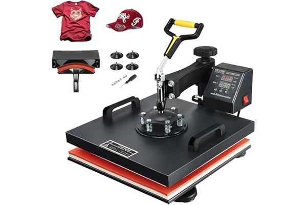VEVOR 2 en 1 Presse à Chaud Machine Sublimation Textile 38x38 cm Machine d'impression 1500 W Presse à Chaleur Polyvalente Contrôle Numérique Transfert Efficace Imprimante T-Shirt Sac Chapeau Noir