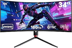 KTC 34 Inch Curved Ultrawide Monitor, UWQHD (3440 x 1440) 180Hz Gaming Monitor, Adaptive Sync, 21:9 VA Panel 1500R, 1ms MPRT, HDR10, 2 x DP 1.4 (180Hz), 2 x HDMI 2.1(100Hz), H34S18S