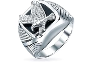 Bling Jewelry Personalize Men's Large Statement Patriotic USA Initials Monogram Round American Bald Eagle Signet Ring For Men Gold Plated Oxidized Silver Tone Stainless Steel