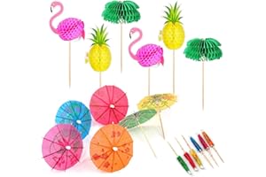OMIGA 70 Piezas Sombrillas de Cócteles Decoraciones de Fiesta de Cócteles Palillos de Panal y Piña Flamenco 3D para Cóctel Bebidas Tropicales Decoración de Fiesta de Cumpleaños Etc