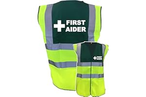 BROOK HI VIS UK Premium First Aider Yellow Green Hi Vis Viz Reflective Safety Vest Waistcoat, Reflective High Visibility,
