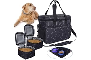 Zwini Hunde-Reisetasche, waschbar, Thermo-Tasche mit Fächern, faltbarer Futterspender und Tränke