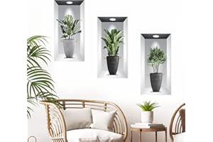 Tanlaby 3D Piante Adesivo Murale, Adesivi Parete di Piante in Vaso Verdi Realistiche 3D Vaso Adesivo Da Parete Rimovibile Autoadesiva Parete Scale Corridoio Soggiorno Camera Divano Sfondo(Set di 3)