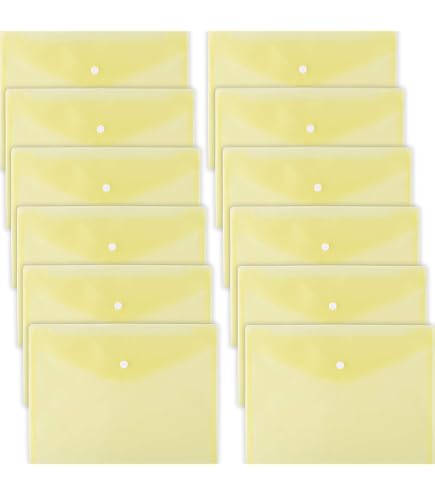 Lot De 10 Porte-Documents A4 Horizontaux Avec Velcro – Jaune Transparent, Format 335 X 240 Mm, Pochette Plastique Rigide