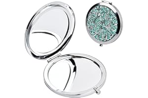 KYSUN 7 cm Taschenspiegel, Tragbarer Taschenspiegel, Runder Tragbarer Handspiegel, Mini Schminkspiegel 1X / 2X, Kompakter Kosmetikspiegel, Faltbar & Doppelseitig für Frauen Mädchen, Grüner Diamant