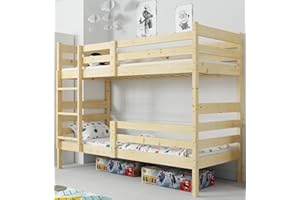 ‎INTERBEDS Interbeds Etagenbett Hochbett Stockbett Holzbett Jugendbett Natruholz mit Rausfallschutz Kiefernholz mit Lattenrost Kinderbett Rohholz (200x90)