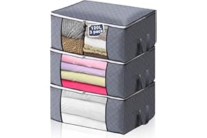 MIXC Sacs de rangement pour vêtements avec fermeture éclair : lot de 3 sacs de rangement surdimensionnés de 120 l de 71 cm de grande capacité pour vêtements de grande capacité