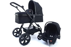 Pixini Kinderwagen 3in1 Arizona mit Babywanne & Buggy & Auto-Babyschale - Alu-Rahmen - mit Zubehörpaket (schwarz)
