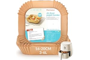 Parmedu Air Fryer Parchment Paper Liner, 100PCS Square Air Fryer Liners Disposable, Non-Stick Greaseproof Paper, Compatible with 3-6 Qt Fryers (6.3 Inch)