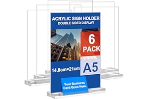 Arrobust A5 Table Stand with Business Card Holder, Pack of 6 Price Tags, Table Stand, Double-Sided Vertical Acrylic T-Stand for Photo Frame, Home, Office, Menu, Trade Fair (A5-6pack)