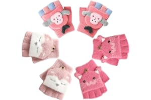 Zoonvii 3 Paar Kinder Halbfinger Handschuhe,Fingerlose Handschuhe Kinder,Fäustlinge mit Knopf Klappe,Halbfinger Fingerlos Strickhandschuhe,Kinder Handschuhe Winter,für Jungen und Mädchen