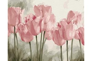 Artnapi Dipingere con i numeri, adulti senza cornice, dipinta a mano, fiori, tulipani rosa, kit per principianti e adulti, set con colori acrilici e pennelli, tela da 40 x 50 cm, ideale come regalo