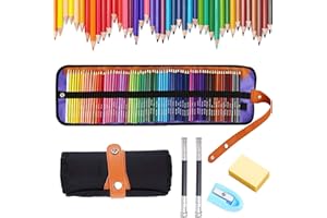JOYBOY Matite colorate professionali, 72 matite colorate acquerellabili, con gomma, 2 prolunghe di matita, temperino e astuccio in tela pieghevole, ideale per bambini, adulti