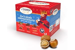 La Bevanda Del Re - Bustine Zucchero Monodose Aromatizzato NOCCIOLA, in una Confezione Self-service, Comodo Scatolo Porta Bustine Zucchero Bianco, Dose 5g, Perfetto Per Caffè, Confezioni da 32