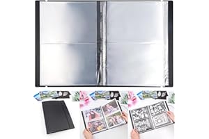 CYFUN DESIGN 20 Pages / 80 Pockets Stamps and Dies Storage Album Book Organizer Folder Plastic Large Sticker Photo Storage Bags for Cutting Dies Stencil Stamp Crafts DIY Scrapbooking 7x5.1inch/Pocket (Black)