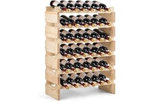 COSTWAY 36/60/72/108 Bottles Wine Rack, 6-Tier Stackable Storage Wine Holder Stand, Natural Solid Wood Drink Organizer Display Shelf for Home Kitchen Bar Cellar (36 Bottles, 63x28x85cm)