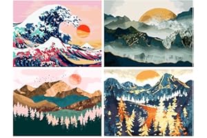 LWZAYS Paint by Number for Adults,Mountain Landscape Paint by Numbers for Adults Beginner,Without Frame Drawing Paintwork with Paintbrushes Paint Canvas Oil Painting（4 Pack 12x16 in）