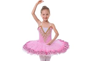 IBTOM CASTLE Fille Sans Manches Robe Ballet Brodée de Plumes Justaucorps Gymnastique Patinage Ballet Tutu Costume de Danse Enfant Ballerina 4-14 Ans
