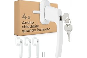 Prowiste 4 Maniglie per Finestra con Serratura - Maniglie Porte Interne con Serratura per Battenti e a Vasistas - Sicurezza Bambini - Installazione Semplice - Protezione Affidabile
