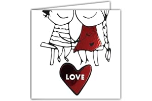 AFIE 22117 Carte Love Cœur Rouge Brillant Je t'aime Saint Valentin 14 février Félicitations Vie à 2 PACS Fiançailles Mariage Couple Amoureux main dans la main Avec Enveloppe 15x15cm Fabrication Française