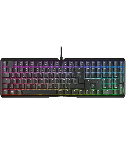 CHERRY MX 2.0S, mechanisch gamingtoetsenbord met RGB-verlichting, US-Internationaal lay-out (QWERTY), bedraad, ontworpen in Duitsland, Originele MX BLUE- schakelaars, zwart