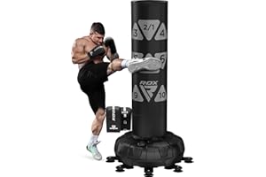 RDX Sacco da Boxe Terra, 6FT 180CM Pesante Pieno Professionale RONIN Sacco con Guantoni e Base, Maya Hide Pelle Piedistallo Adulti Free Standing Bag, Muay Thai Kick Boxing