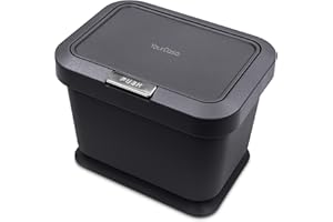 YourCasa compost bin 5L- kitchen food waste caddy - lid opens with push button - countertop small counter trash can - Odour Proof container - indoor recycling composter with non slip base (Charcoal)