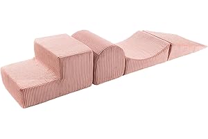 MEOWBABY 4-Elements Soft Foam Blocks Playset - Aire de Jeux 195x45cm pour Bébés et Tout-Petits, Blocs d'escalade d'intérieur, Aire de Jeux intérieure pour Enfants - Durable, Léger, Kord, Rose Clair