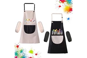 Tcdwla Bata Pintura niños, 2 Set delantal niña, delantal infantil Delantal de cocina ajustable impermeable para niños con 4 mangas para pintar artes y manualidades escolares(7~13años)