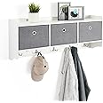 Mondeer Coat Rack with Shelf, Storage Unit Wall Mounted with 3 Baskets 5 Hooks Wooden Modern Style for Hallway Entryway Living Room, W98 x H40 x D22 cm, White