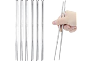 JRSHIRLEYLTD 6 Paia Bacchetta in metallo, Argentate Riutilizzabili multifunzione Bacchetta,Quadrate Leggere Antiscivolo Bacchette,Inossidabile 304 Alta Qualità Bacchetta, per Casa