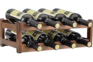 K KELBEL Bamboo Wine Rack,8 Bottles Freestanding Wine Holder 2 Tiers Display Holder Vintage Wine Storage Organizer for Kitchen, Pantry, Cellar, Bar,Cabinet,Cupboard