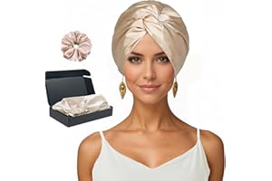 Gorsmoon Seidenhaube zum Schlafen für gesunde Haare & Lange Haare | Schlafhaube Seide verhindert Frizz & Haarbruch | Silk Bonnet für Damen mit Locken & alle Haartypen (Champagner)
