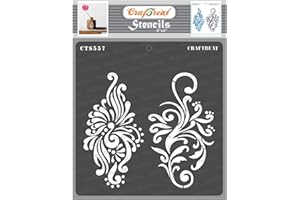 CrafTreat Flourish Mandala Stencils for Painting on Wood, Canvas, Paper, Fabric, Floor, Wall and Tile - Peacock Flourish - 6x6 Inches - Reusable DIY Art and Craft Stencils - Paisley Wall Stencil