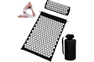 LAM-LORD Acupressure Mat, 3pcs Yoga Acupressure Mat and Pillow Massage Set with Carry Bag for Full Body Acupuncture, Massage, Pain Relief & Stress Reduction(Black)