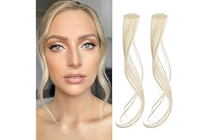 Flufymooz Side Air Bangs,2PCS Clip in Bangs Front Side Bangs Set Long Temples， Bangs Hair Clip on Fringe Bangs with Temples Synthetic Long Dragon beard Bangs Hair 12 inch （Light Blonde）
