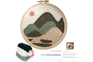 JSRQT Punch Needle Broderie Kit,Kit de Démarrage Punch Needle,Broderie D'Aiguille de Poinçon Kit avec Tissu Fils Cerceaux à Broder pour Aiguille à Pincer (Montagne)