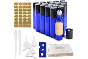 SHENGO 28 PCS Roll On Botellas de Vidrio para Llenar, Botellas de Vidrio Vacías Bola de Acero Inoxidable 20 x 10ml Botellas de Vidrio Azul Cobalto para Botellas Roller de Aceite Esencial de Fragancia
