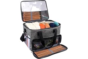 igadgitz home U7254 Sac à Tricoter Portable, Knitting Bag, Sac à Crochet, Sac de Rangement Tricot, Laine, avec Bandoulière 124 cm - Gris
