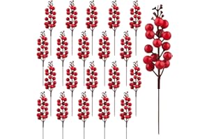 Jangostor 20 Pezzi Decorazione Bacche Oro e Bordeaux - Artificiale Agrifoglio Rami per Natale e Inverno - Decorazione della Casa (Rosso)