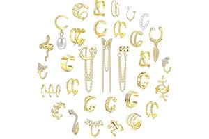 Diamday 32PCS Ear Cuff Orecchini Set Orecchini Senza Buco Non Piercing Cartilagine Catena Polsino Orecchini Ear Clip per Donne Regolabile Serpente Farfalla Wrap Orecchini Clip Finta Earcuffs