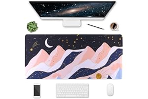 HAOCOO Desk Mat Large Mouse Mat XXL Gaming Mouse Pad Anti-slip Desk Protector Keyboard Pad Computer Accessories for Office Home Work(Mountain & Starry Sky, 90 * 40CM)