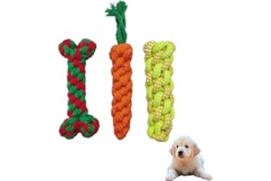 TUKEVA 3 Piezas Zanahoria de Cuerda Trenzada Juguetes Masticables para Cachorros Zanahoria Juguetes para Perros con Nudo De Cuerda De Algodón Seguro y Duradero para Cachorros, Perros Pequeños (3 uds)