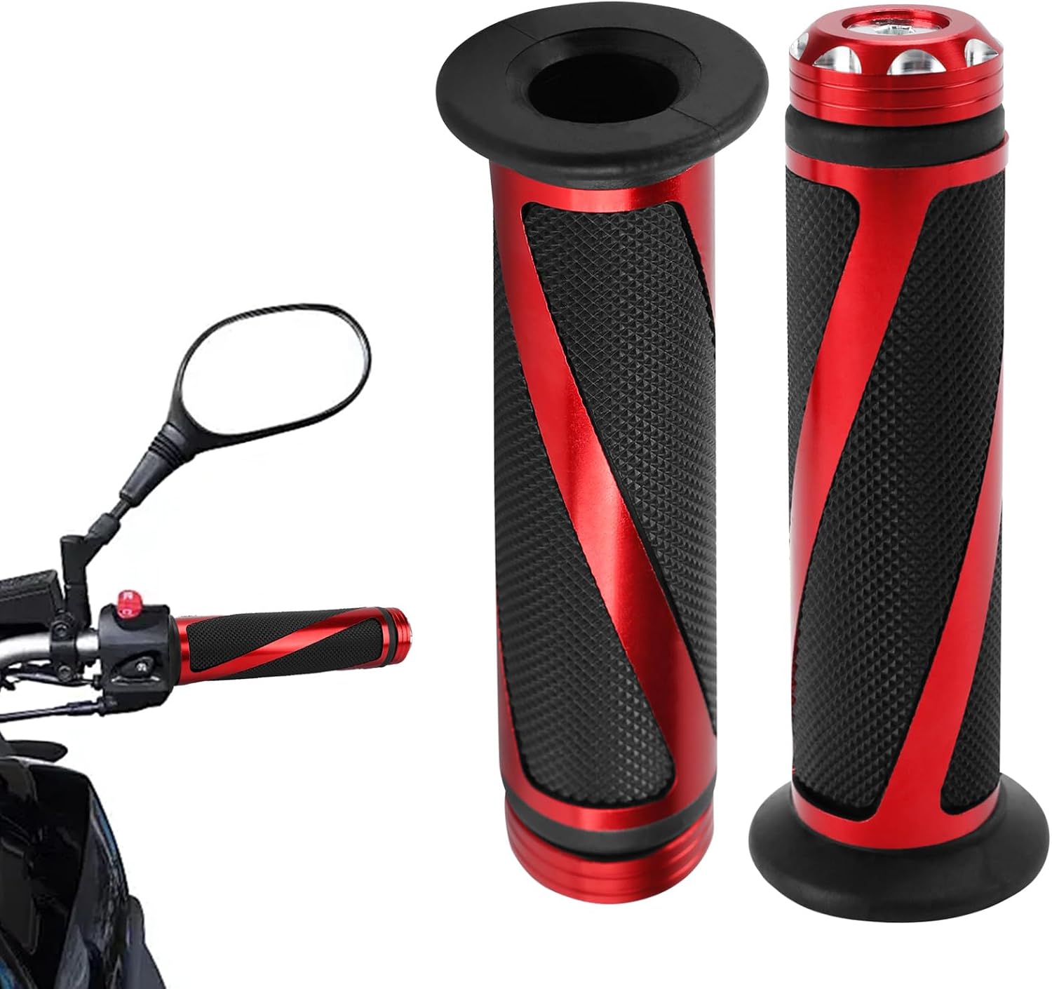 2PCS Motorcycle Handlebar Grips,22mm/24mm Motorbike Handlebar Rubber Grips,Non-slip Motorcycle Handle Bar Hand Grips,Bike Grips,Throttle Grip for Motocross Dirt Pit Bike Motorbike Grips