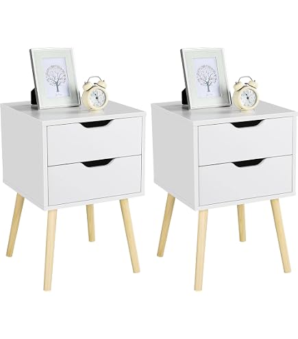 Set 2 Comodini Camera Da Letto Yaheetech - Bianco, Con Cassetto, Gambe In Legno, 48,5x41x57,5 Cm