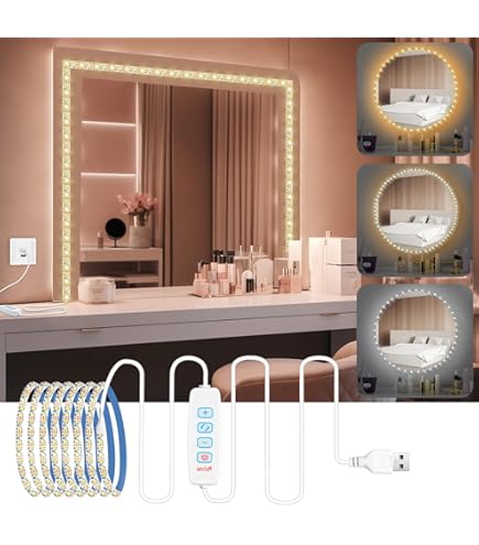 Lampe De Miroir Led Lumiere Miroir, 10 Ampoules Hollywood De Dimmable Et 3 Couleurs, Pour Miroir