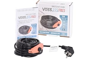 2m Frostschutz Heizkabel mit Knopf-Thermostat VOSS.eisfrei, 230V, Heizleitung Zum Schutz von Wasserleitungen und Weidetränken
