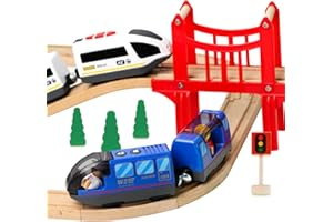 EVERGD Battery Powered Magnetic motorized toy train Set, Locomotive Train Toy for Toddlers Compatible with Most Major Brand Railway Tracks (Blue)