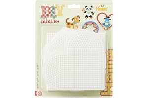 ‎HAMA PERLEN Hama Perlen 4580 Large Pegboards Set of 4 for Midi Ironing Beads with Diameter 5 mm, Circle, Heart, Square and Hexagon Motifs in White, Creative Craft Fun for Young and Old
